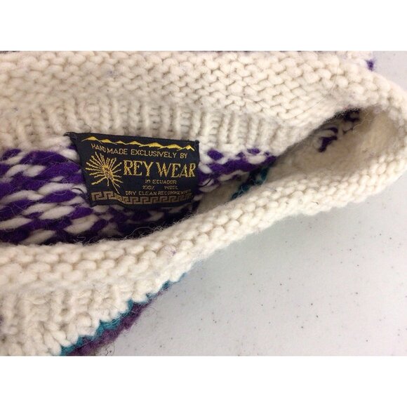 Rey Wear Vintage Aztec Wool Sweater Made Ecuador Mens Large - Picture 7 of 7